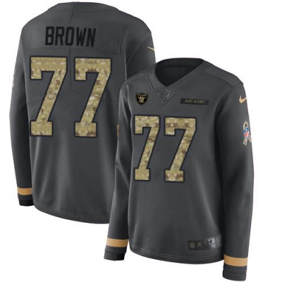 Nike Las Vegas Raiders #77 Trent Brown Anthracite Salute to Service Women's Stitched NFL Limited Therma Long Sleeve Jersey